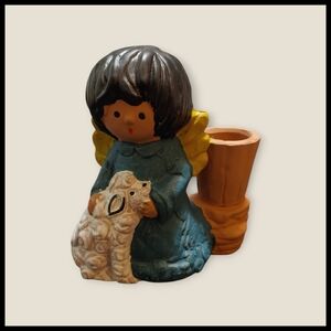 Clay Angel with Lamb and Taper Holder
